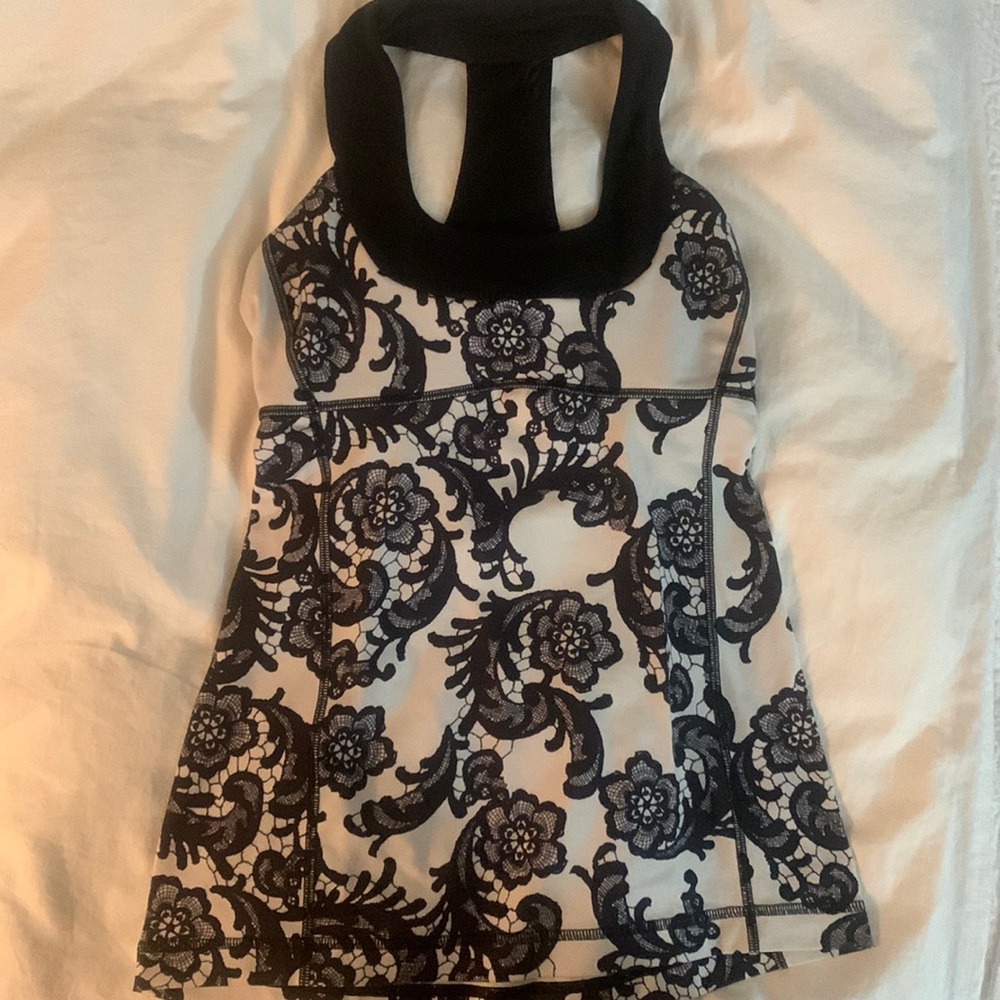 Lululemon Scoop Neck Tank Laceoflage Polar Cream Black / Black size 4